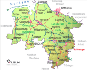 Übersichtskarte: Schöningen liegt im Südosten Niedersachsens 